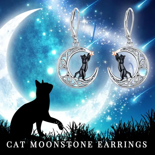 Vista 57 de Aretes colgantes de plata de ley con diseño de árbol de la vida, flor, abeja, animales, gato, colibrí, piedra lunar, turquesa, aretes con cierre