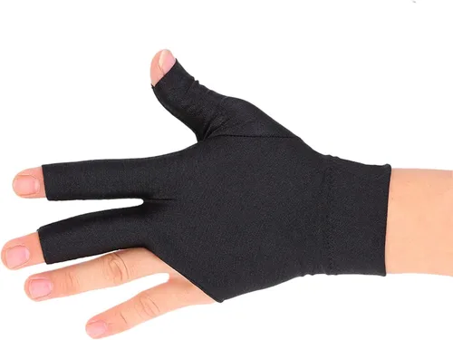 Vista 6 de Guante de billar de tres dedos de elastano, transpirable y cómodo, guantes de billar para mano izquierda, guante de billar para billar para billar