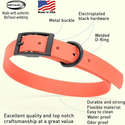 Vista 423 de Dogline Biothane - Collar impermeable para perro con hebilla de liberación rápida, resistente cincha de nailon recubierta con resistente y a prueba