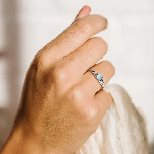 Vista 5 de Angol Anillo de plata de ley auténtica con piedra lunar arcoíris para mujer, anillo de pulgar minimalista con caja