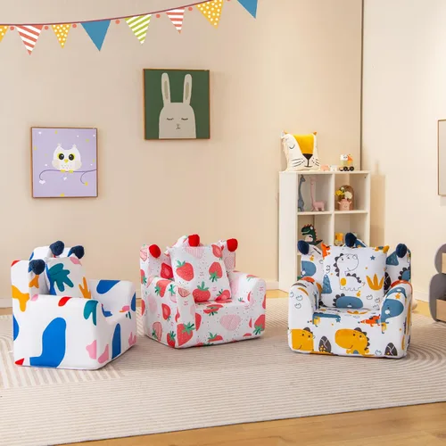 Vista 2 de HONEY JOY Sofá para niños pequeños, silla en forma de corona con almohada adicional, cómodos muebles de sala de juegos para niños con funda