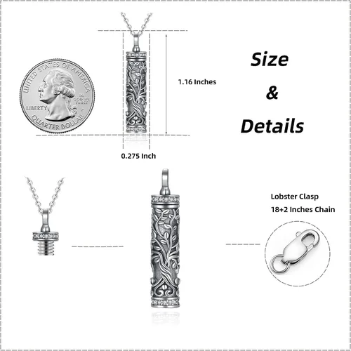 Vista 164 de Collar con colgante de urna de cenizas de cremación y árbol de la vida para mujer, plata de ley US1