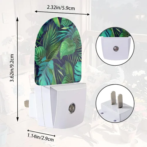 Vista 2 de Luz nocturna de palmera verde, luces nocturnas enchufables a la pared con sensor de atardecer a amanecer, lámpara para dormitorio, baño, pasillo