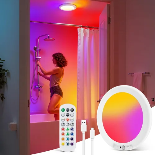 Vista 14 de wowatt: lámpara de techo recargable operada por batería, luz de sensor de movimiento para interiores, lámpara de ducha inalámbrica con mando a