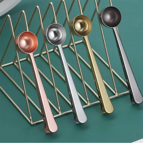 Vista 6 de Cuchara de café con clip de cucharada de acero inoxidable Cuchara de café con mango largo multifunción Bolsa de sellado Clip para té, café, proteína