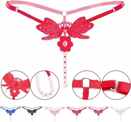 Vista 2 de SAKVILSEC Tanga de cintura baja con bordado de mariposa para mujer