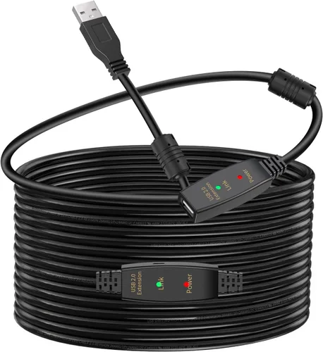 Vista 13 de Cable de extensión USB 2.0 tipo A macho a hembra repetidor activo de 50 pies, alta velocidad 480 Mbps Transparente negro
