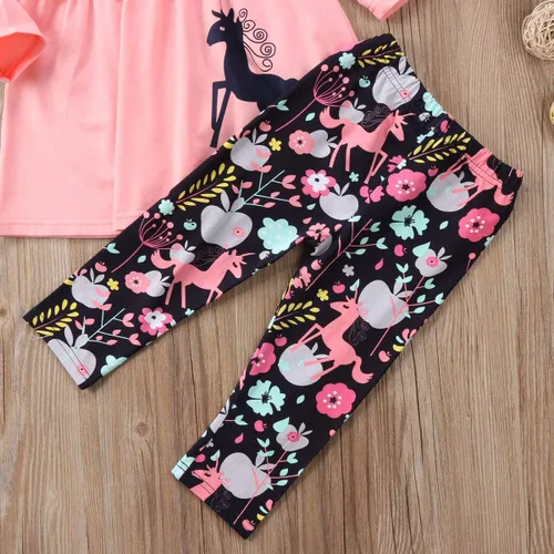 Vista 6 de Conjunto de ropa de invierno para niñas pequeñas, con volantes, con parte superior de túnica a rayas, 2