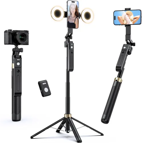 Vista 9 de UBeesize 71" Vlogging Kit, Face Tracking Tripod, Desk Stand, Mics & Light Supports Phones & Cameras,360°Auto Follow,Floor-to-Desk Setup with Remote