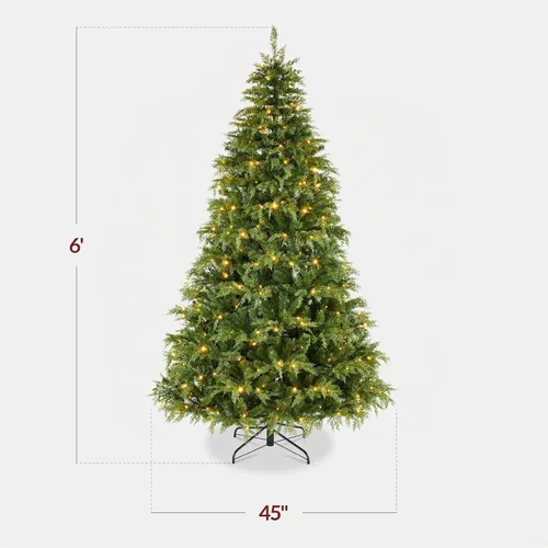 Vista 2 de Best Choice Products - Árbol de Navidad artificial preiluminado de cedro y ciprés, de 6 pies, con luces parpadeantes, decoración festiva iluminada