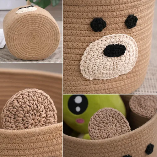 Vista 6 de Cestas de lavandería Bear, cesta de almacenamiento con asas, cesta decorativa para sala de estar, cesta de almacenamiento tejida para juguetes