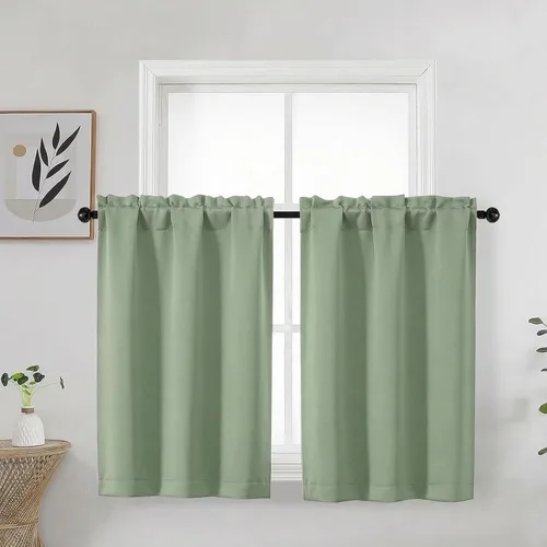 Vista 41 de Aqua Cafe - Juego de 2 paneles de cortinas opacas de 24 pulgadas de largo, con aislamiento térmico suave y sólido, para ventanas de baño, sótano