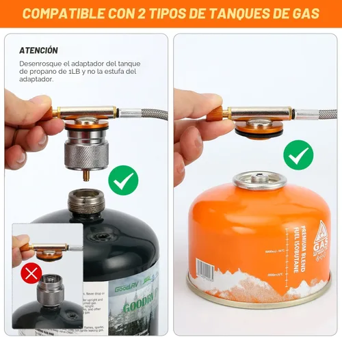 Vista 2 de Odoland Estufa de campamento a prueba de viento de 3500 W/6800 W, estufa de gas con adaptador de recipiente de combustible, encendido