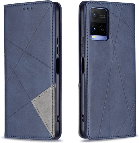 Vista 10 de Funda con tapa para Vivo Y11, Y15, Y12 e Y17, diseño de rombos de piel sintética, con función atril, cierre magnético, para Vivo Y11/Y15/Y12/Y17