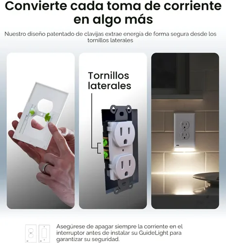 Vista 5 de SnapPower Paquete de 2 luces guía [para tomas dúplex] – Sustituye a la luz nocturna enchufable – Placa de pared de receptáculo eléctrico con luces