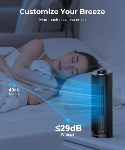 Vista 5 de Abolee Ventilador de torre, ventilador de escritorio de 23 pies/s, ventilador de mesa oscilante de 70° para dormitorio, ventilador de mesa de pie