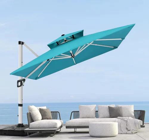 Vista 13 de ABCCANOPY Patio Umbrella Cantilever Double Top Outdoor Offset Umbrella with 360° Rotation