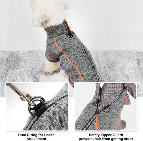 Vista 3 de cyeollo Suéter para perro, chaqueta de vellón, ropa para perro, chaqueta reflectante con cremallera y doble anillo D, abrigo de invierno cálido