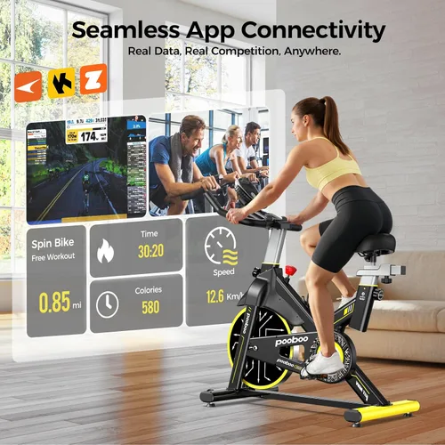 Vista 2 de Stationary Exercise Bike for home, Magnetic Resistance, Silence & Smart App Negro Amarillo Actualizado
