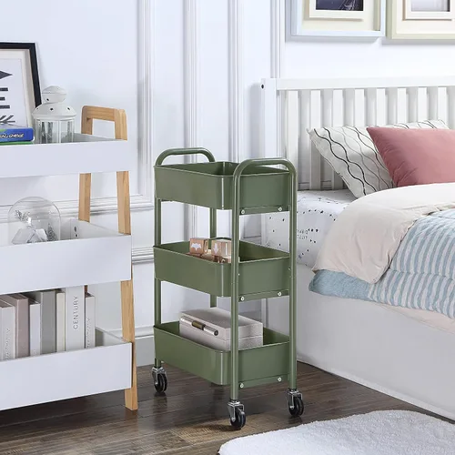 Vista 3 de SunnyPoint Organizador de Almacenamiento de Metal Rodante Compacto Delicado de 3 Niveles - Carrito de Utilidad Móvil Cocina/Carrito Bajo Escritorio