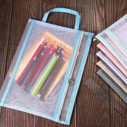 Vista 5 de PATIKIL Bolsa de nailon con cremallera para documentos con asa A4 de malla transparente para oficina y negocios, color marrón