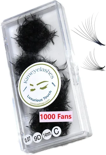 Vista 10 de 6D - 0.07 C y D Curl 1000 Abanicos de volumen prehechos sueltos, extensiones de pestañas hechas a mano, suministros de volumen ruso para abanicos