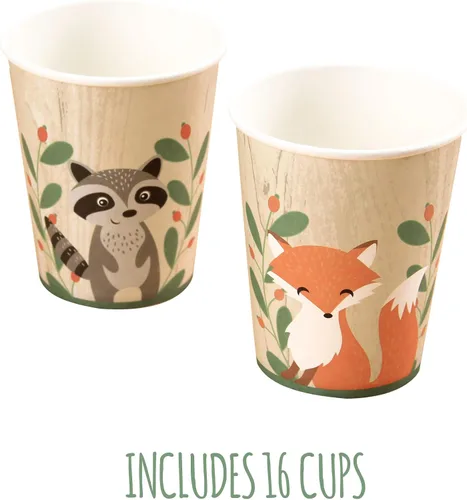 Vista 3 de Pop Fizz Designs Woodland Creatures Party Pack Platos, servilletas, vasos, cubiertos y envoltorios de cupcakes