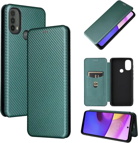Vista 8 de Compatible con Motorola Moto E40, E30, E20 de fibra de carbono Flip Funda de protección completa Flip Case de fibra de carbono PU + TPU Hybrid Case