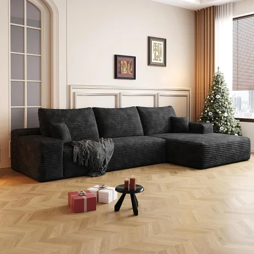 Vista 16 de Sofá seccional comprimido sin hueso de 112 pulgadas con otomana movible convertible en forma de L sofá esquinero modular para sala de estar, sofás