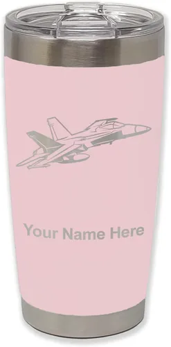 Vista 14 de LaserGram Taza aislada al vacío de 20 onzas, Fighter Jet 2, grabado personalizado incluido (negro)