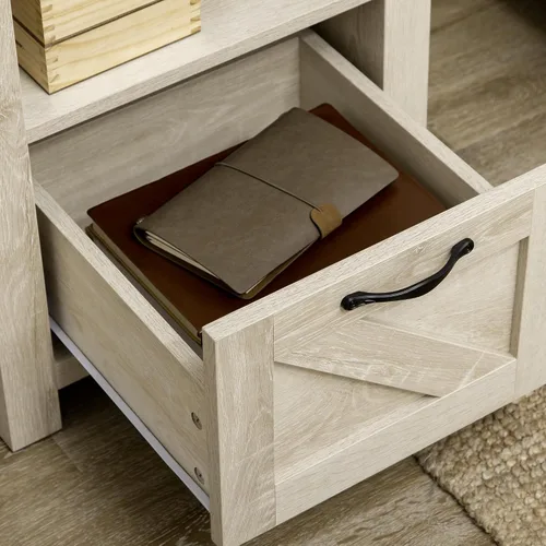 Vista 5 de Farmhouse End Table, Rustic Side Cabinet with Storage, Small Side Table with Drawer, Wood Effect Tabletop for Living Room, Oak
