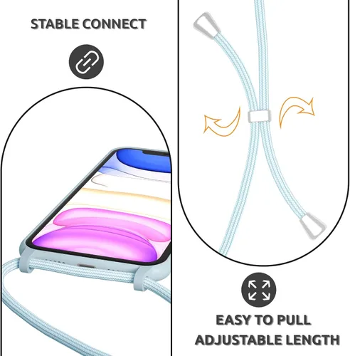 Vista 4 de UEEBAI Funda de teléfono con cordón cruzado para iPhone 14 de 6.1 pulgadas, funda de silicona con correa ajustable para collar, correa suave