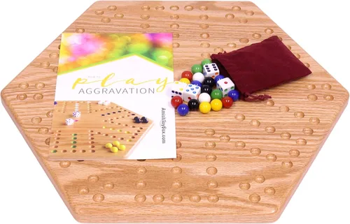 Vista 5 de Juego de mesa Aggravation (Wahoo), con tablero de madera maciza de roble, doble cara, 16" de ancho