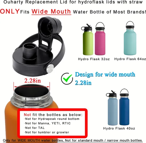 Vista 3 de Tapa de boquilla para botellas de agua Hydroflask de boca ancha, tapas de popote de repuesto para botella de agua Hydro Flask de boca ancha de 32