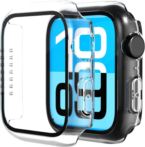 Vista 10 de Paquete de 2 fundas de vidrio templado compatibles con Apple Watch, protector de pantalla de policarbonato duro, protección general ligera contra