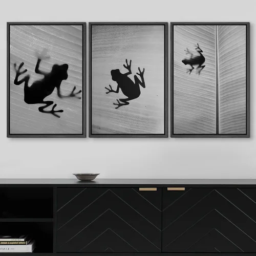 Vista 3 de wall26 Lienzo enmarcado para pared, juego de arte de selva, rana, hoja de palmera, naturaleza, desierto, arte moderno, realismo, decorativo