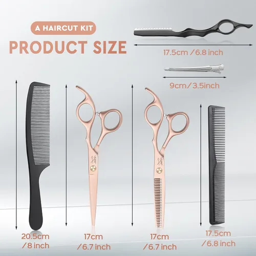 Vista 5 de JASON Juego de 10 tijeras profesionales para corte de pelo, tijeras de adelgazamiento y texturización de 6.7 pulgadas, tijeras rectas para hombres
