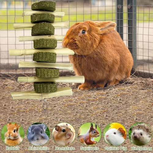 Vista 6 de kathson Juguetes masticables de conejo para rechinar dientes, palitos de bambú orgánico natural, juguetes de enriquecimiento para animales pequeños