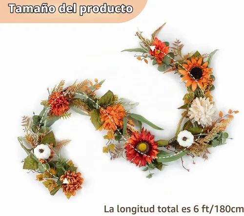 Vista 5 de NUPTIO Guirnalda de otoño con calabaza de girasol: decoración de otoño de 6