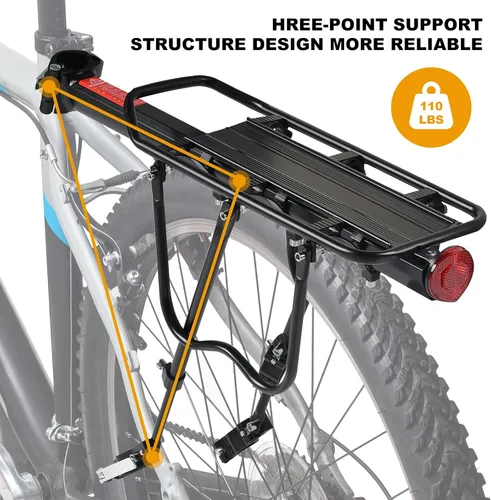 Vista 6 de Rear Bike Rack, Aluminum Alloy, Black, 160 lbs Load Capacity, Quick Release, Cycling Camping Touring