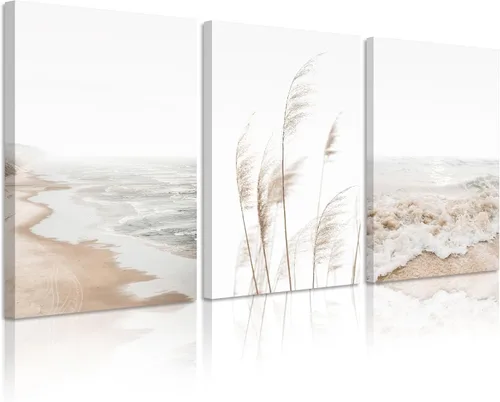 Vista 11 de Arte de pared de playa, impresiones bohemias, lienzo costero, decoración de pared, imágenes de playa, hierba de pampas, océano, póster de plantas