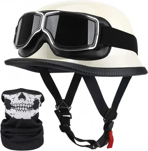 Vista 8 de Casco de motocicleta de estilo alemán, aprobado por DOT, para adultos, hombres y mujeres, casco de media carcasa con gafas, para bicicleta de calle