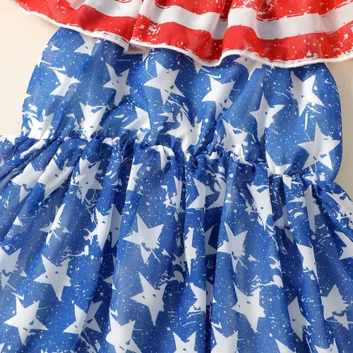 Vista 5 de Sanpersonlin Vestido de verano para niñas pequeñas, vestido de bandera americana, 4 de julio, estrellas y rayas, vestidos de princesa de gasa