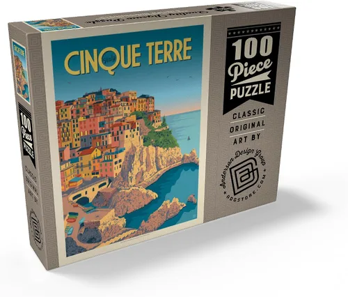 Vista 2 de MyPuzzle Italy: Cinque Terre, póster vintage, rompecabezas de 100 piezas para adultos