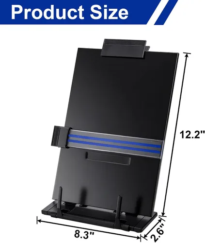 Vista 2 de Lawei Paquete de 2 soportes para documentos de escritorio con clip ajustable y guía de línea, soporte portátil para libros de documentos, soporte