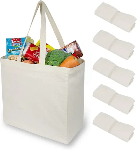 Vista 9 de TOPDesign 2 6 Paquete de 12 bolsas reutilizables para compras de comestibles, bolsas de lona plegables (paquete de 2)