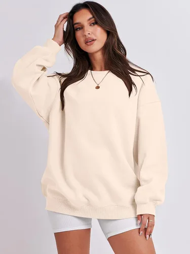 Vista 5 de ANRABESS Sudadera de gran tamaño para mujer, de forro polar, manga larga, cuello redondo, informal, para otoño 2023, ropa de moda