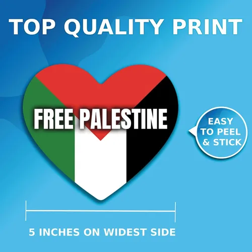Vista 2 de Calcomanía política de corazón con bandera de Palestina, orgulloso apoyando la paz, no la guerra, calcomanías de vinilo de alta calidad, paquete