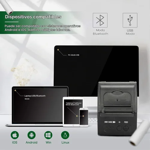 Vista 6 de NETUM Impresora de Recibos Bluetooth, Impresora Mini Térmica Portátil de 58mm POS, Compatible con Android/Windows