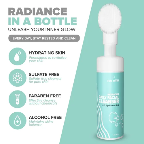Vista 2 de Pure Aroma Limpiador facial diario hidratante Lavado facial espumoso y removedor de maquillaje con ácido hialurónico, glicerina Para todo tipo